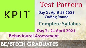 KPIT Test Pattern and Complete Syllabus for Day 2 April 18 2021 and Day 3 |