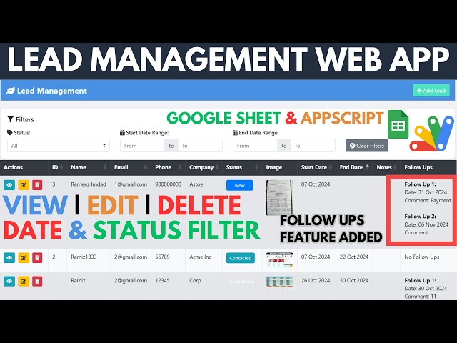Lead Management Web App with Follow Ups Using #googlesheet & #appsscript | B52