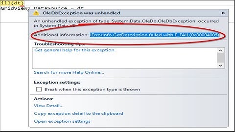 VB.net with MS Access tutorial : Fix error IErrorInfo.GetDescription failed with E_FAIL(0x80004005)