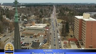 Aerial view of funeral and procession of Detective Jason Weiland