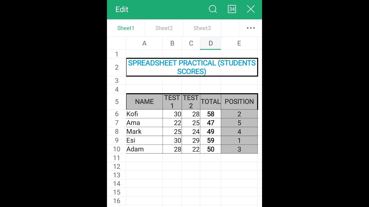 SPREADSHEET - STUDENTS SCORES - YouTube
