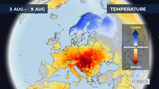Monthly temperature forecast for Europe 1/8/2026