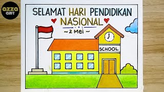Menggambar Poster Hari Pendidikan Nasional 2025 yang Mudah dan Simpel 🔴 Gambar Poster Hardiknas 2025