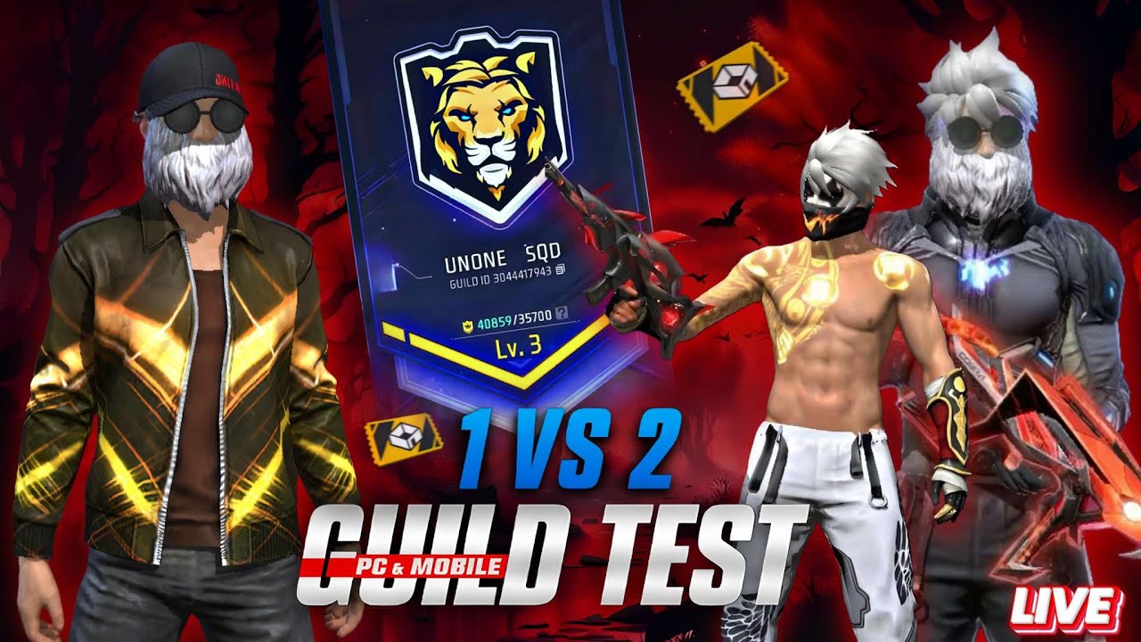 FREE FIRE LIVE UNONE FF FREE FIRE GUILD TEST LIVE STREAM !!🥇 