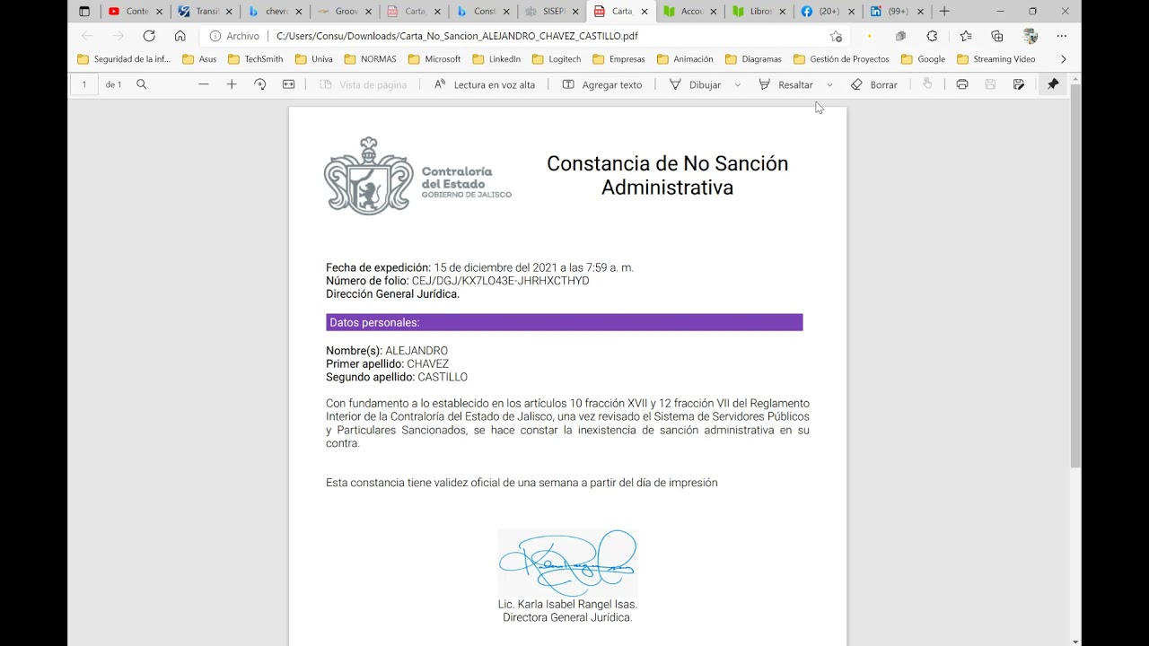 Constancia de no sanción administrativa  YouTube