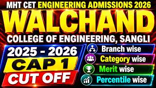 WALCHAND COLLEGE OF ENGINEERING SANGLI 2025-26 CAP 1 CUT OFF #mhtcet2026 #engineeringadmission2026