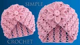 Gorro fácil a Crochet tejido con un rectángulo Punto pétalos de flores en relieve 3D