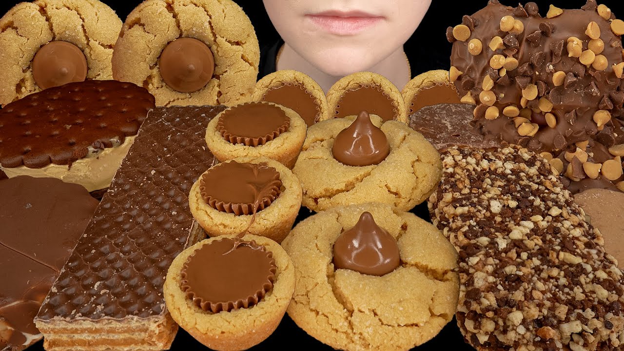 ASMR Chocolate Peanut Butter Desserts *Cookies, Stuffed Pretzel, Crispy Wafer, Ice Cream Sandwich 먹방