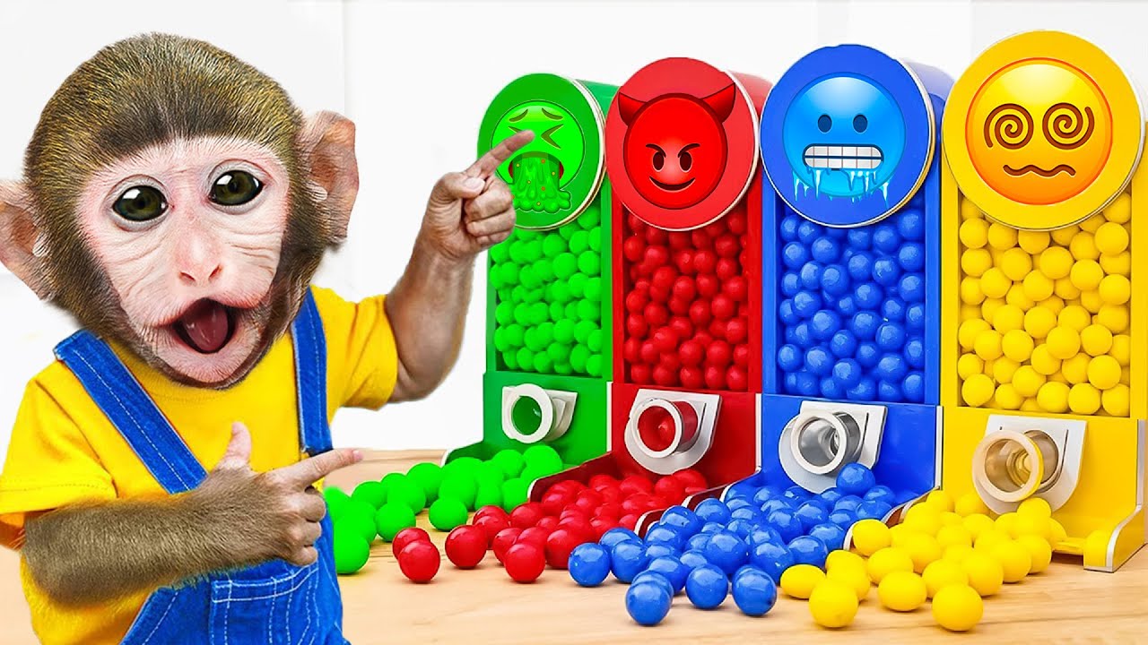 Mono Bon Bon Cuida Al Patito Lindo Y tiene una aventura con una máquina de dulces emocional