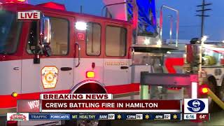 Crews evacuate homes near massive warehouse fire in Hamilton