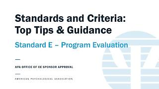 Standard E - Program Evaluation