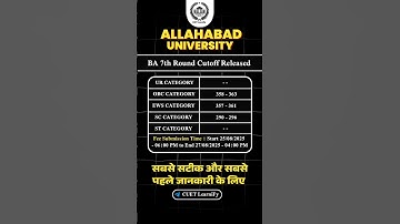 BIG Breaking Update BA ( Art ) 7th round CUT OFF RELEASED | Allahabad University | CUET UG 2025