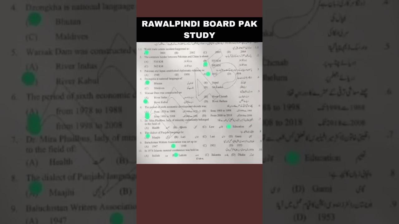 10th Class Rawalpindi Board Pak Study Paper 2024