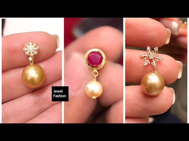 Rosalie Golden South Sea Pearl Earrings with red and CZ stones | Z Pearls &  Gems