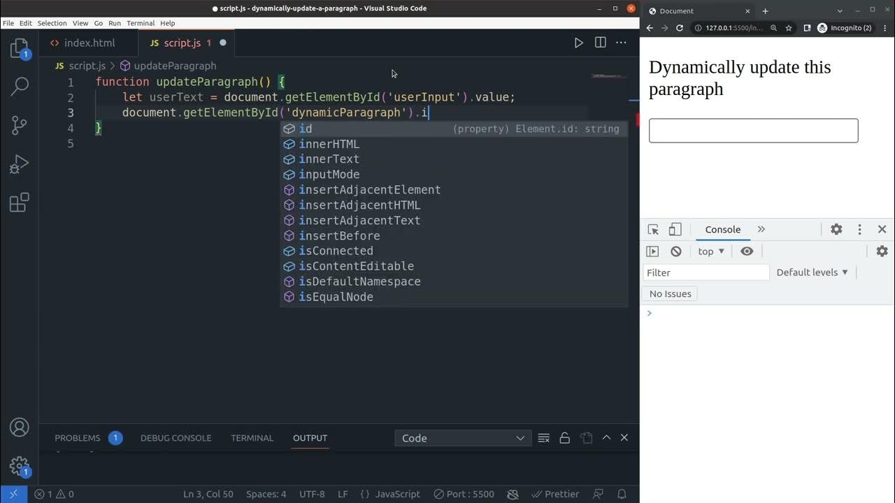 Dynamically update a paragraph in plain JavaScript - YouTube