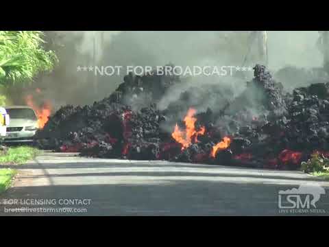 5-6-2018 Leilani Estates, Hi Time Lapse of giant lava flow consuming car, telephone pole falling