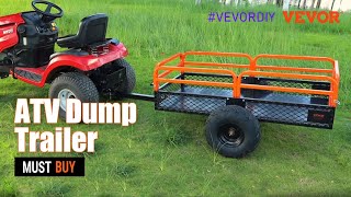 VEVOR Heavy Duty Steel ATV Dump Trailer, 1500-Pound Load Capacity, for Mowers, Tractors, ATV, UTV