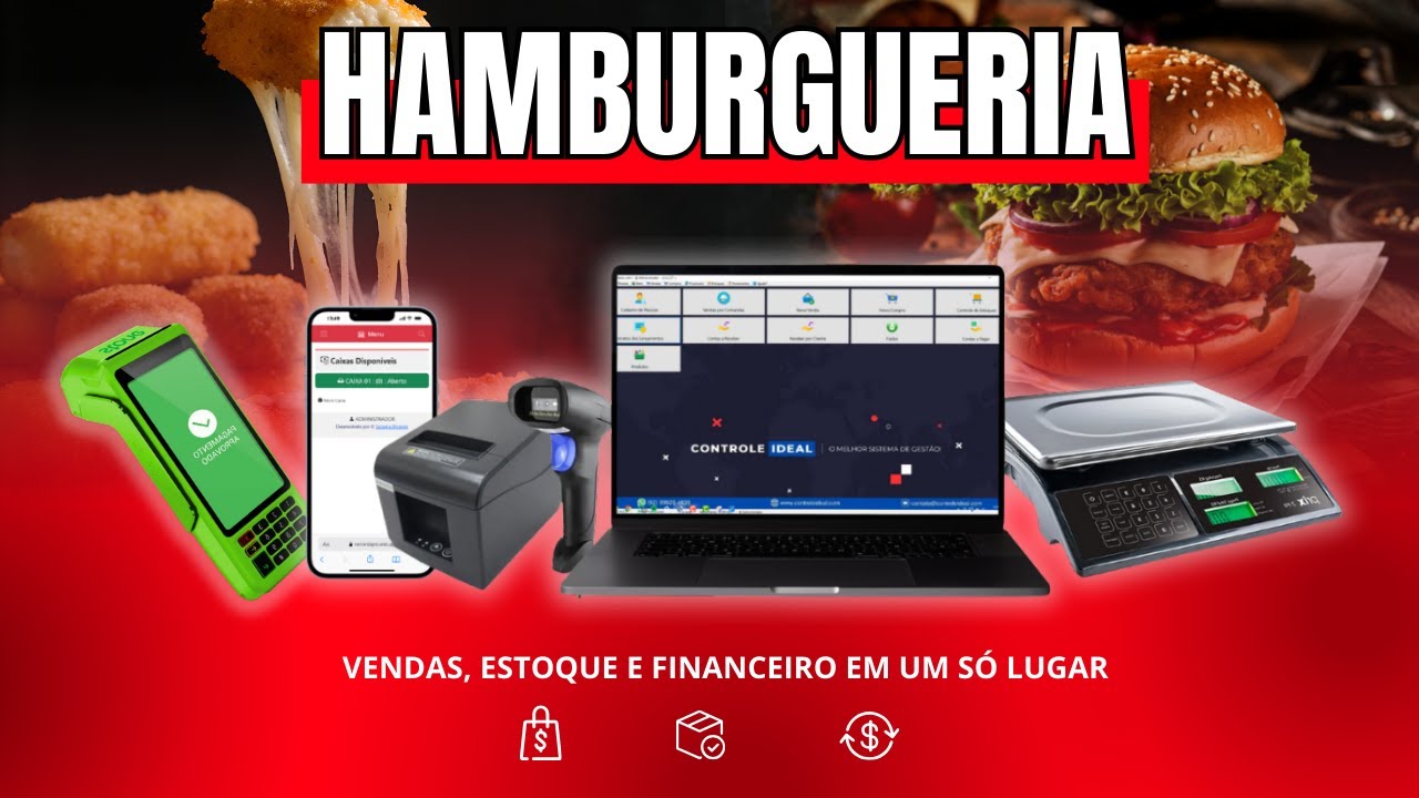 Sistema para HAMBURGUERIA: estoque, fiado, nota fiscal, impressora, app para garçom, maquininha, TEF