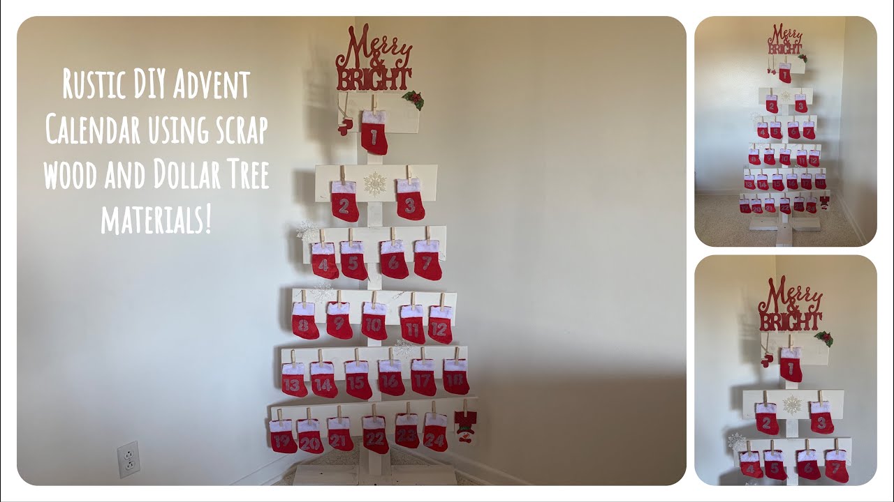 Rustic Advent Calendar DIY using scrap wood and Dollar Tree Materials