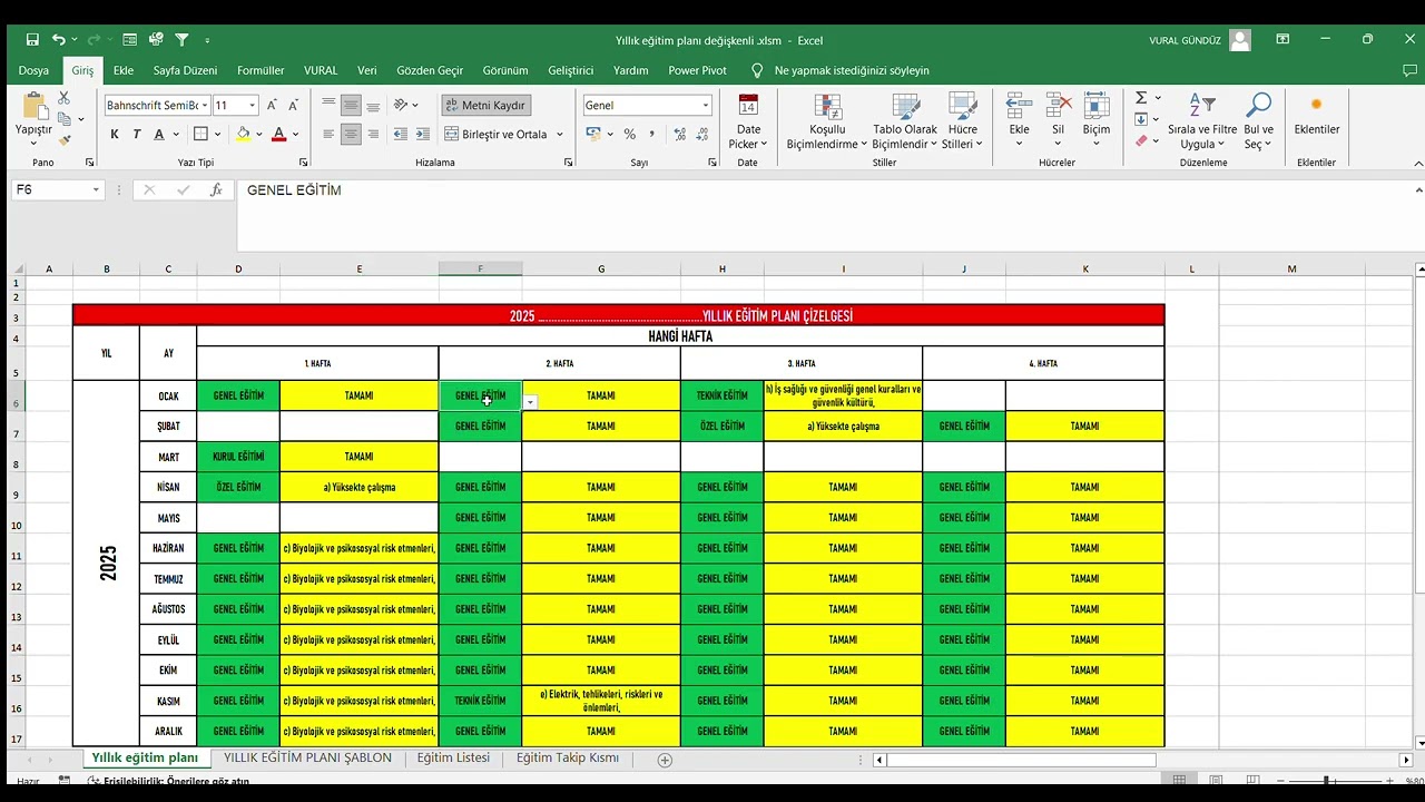 Yıllık eğitim planı hazırlama ve takibi