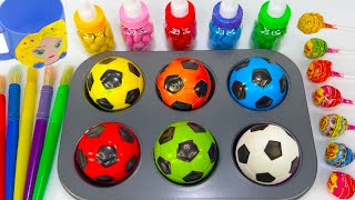 Oddly Satisfying l 6 Soccer Balls WITH Rainbow Lollipop Candy AND Magic Pan Mixing & Cutting ASMR