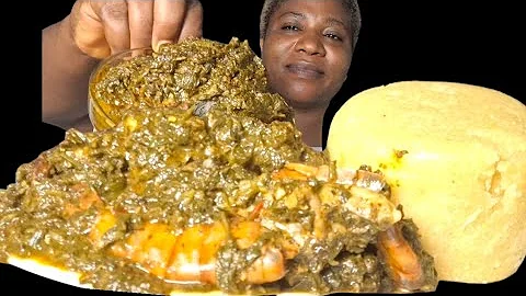 African food mukbang/ vegetablesoup and garri fufu mukbang ( eating Sound ASMR)