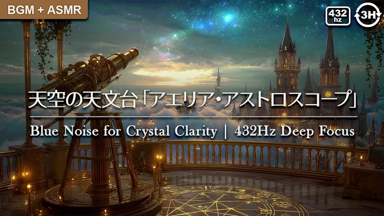 【3時間・没入】天空の天文台「アエリア・アストロスコープ」：思考を透明にするブルーノイズ | 432Hz 集中力を高める周波数 | 作業用BGM・勉強用・ファンタジーASMR