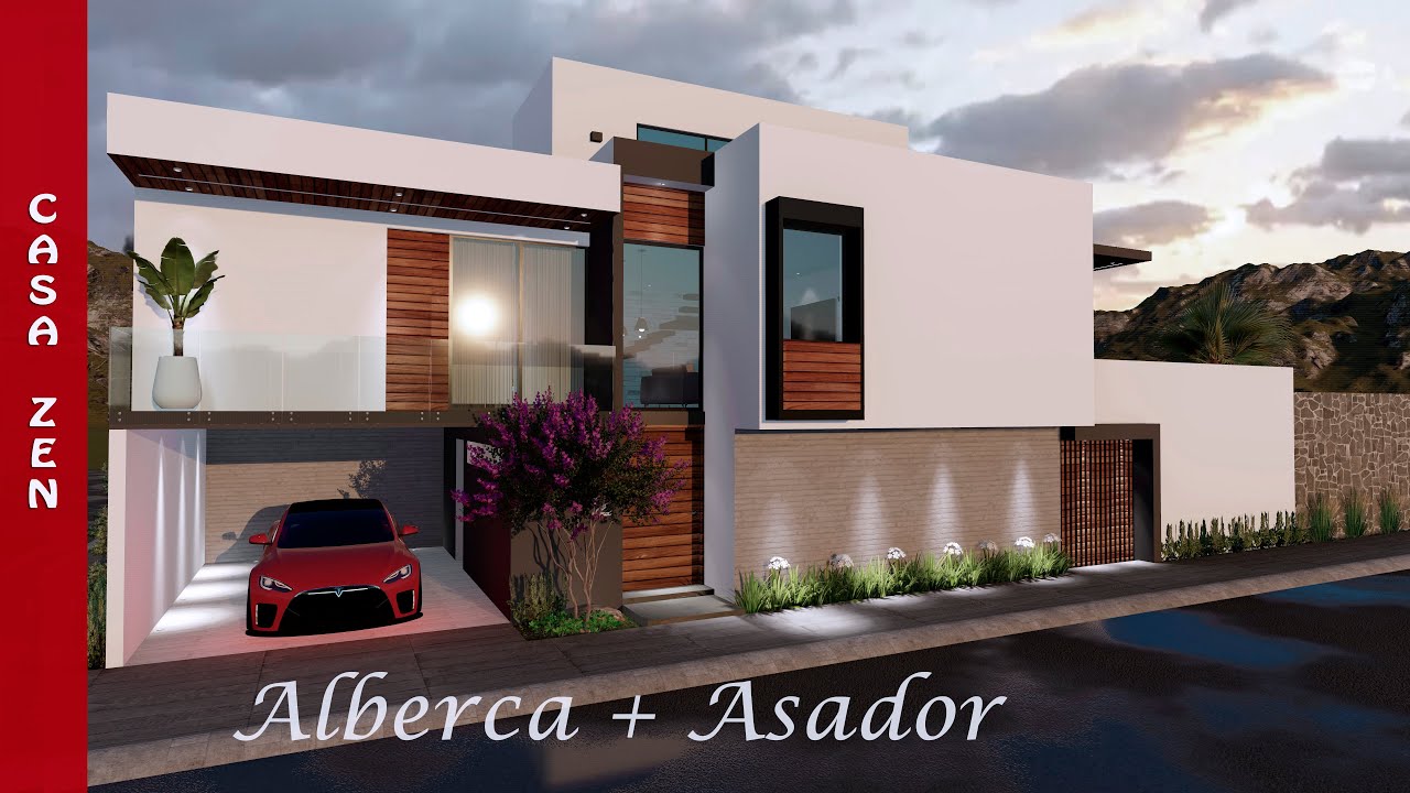 CASA MODERNA DE 8 X 21 -alberca, asador y jardín- - YouTube