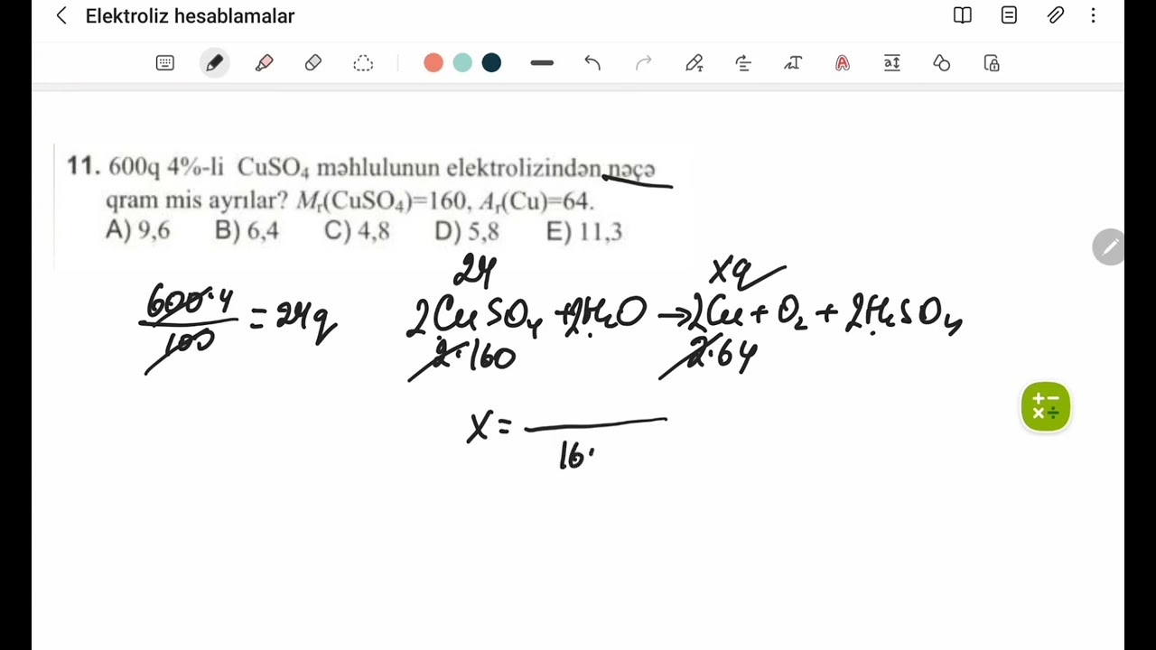 Toplu elektrolizə aid hesablamamlar