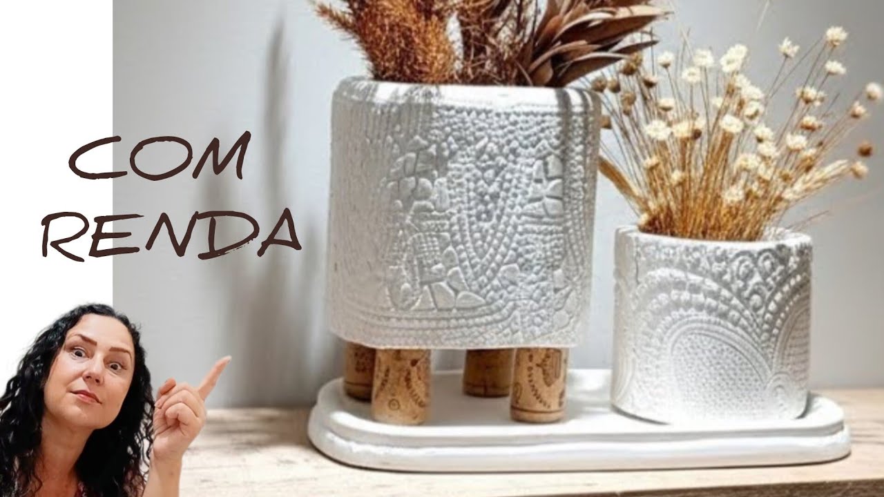 LUCRO GARANTIDO💲VASO COM RENDA-COMO FAZER VASOS COM GESSO| FAÇA VOCÊ MESMO VASOS DECORATIVOS FÁCEIS 