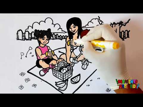 DESENHANDO E COLORINDO PIQUENIQUE COM FRUTAS NO QUINTAL/ DESENHANDO  E COLORINDO LARANJEIRA