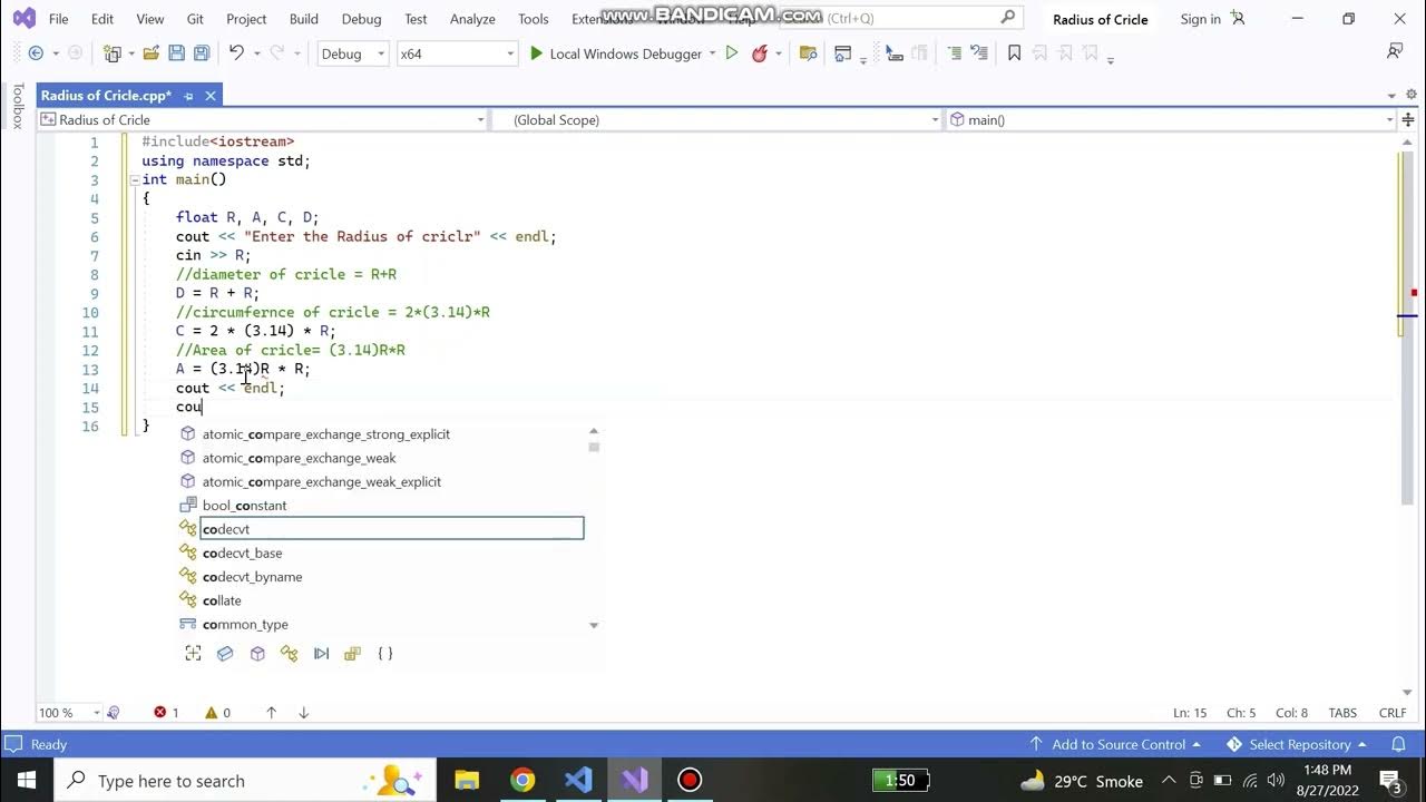 Write C++ program in the radius of a circle and prints the circles ...