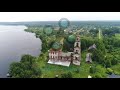 Деревня Михальково в Дарвинском заповеднике, Никольская церковь. Аэросъемка.