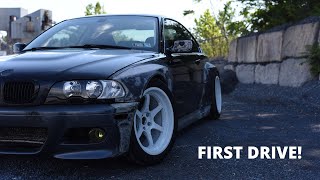 First Drive In WideBody BMW E46! Side skirts installation and Rolling Shots