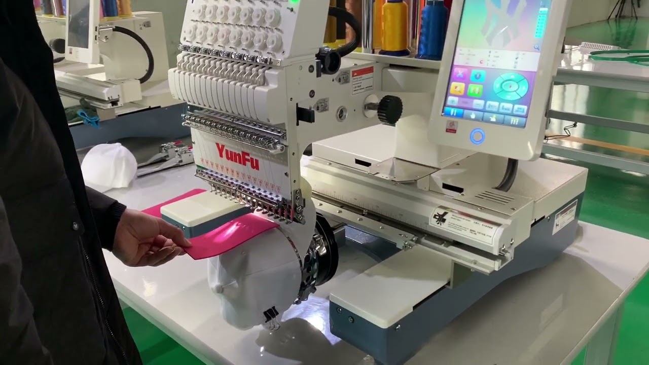 3D cap embroidery teaching video with YUNFU single head embroidery machine.