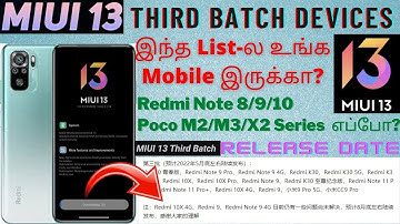MIUI 13 Update Third Batch Release Device List | Redmi Note 8/9/10 and Poco X2/M2/M3 Series | Tamil