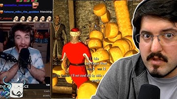 DougDoug Cheeses All Over | Skyrim but 10 cheese wheels spawn every second Reaction