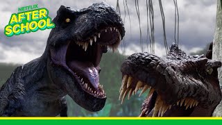 T-Rex and Spinosaurus Showdown 🦖🥊 Jurassic World Camp Cretaceous | Netflix After School