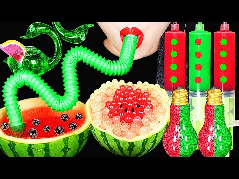 ASMR DRINKING SOUNDS 신기한 물 먹방 POP TUBE, EDIBLE FROG EGGS WATERMELON JELLO SHOOTER BOBA EATING SOUNDS