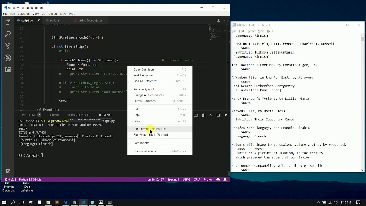 Searching long text file using Python and Shell scripts - YouTube