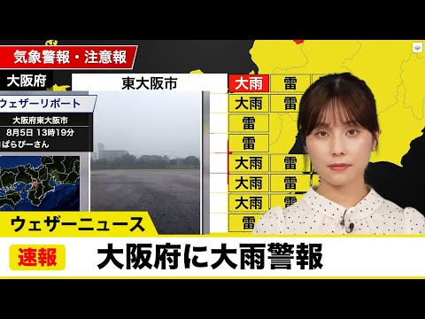 【ゲリラ雷雨】大阪府に大雨警報