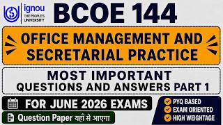 BCOE -144 Office Management and Secretarial Practices One Shot important questions