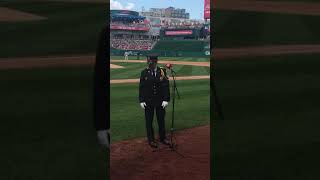 Master Firefighter Amy Dant sings God Bless America at ballgame 2017