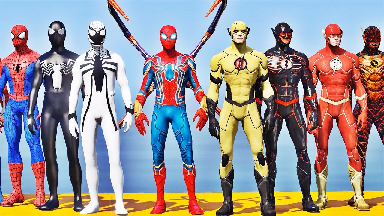 Time HOMEM ARANHA vs Time FLASH - GTA V Mods - Team Spider-Man vs Team ...