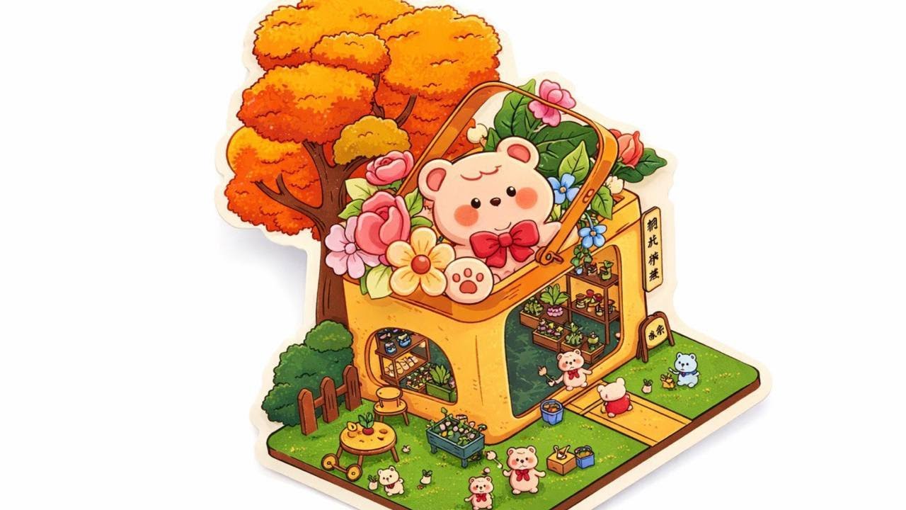 ASMR Create a Bear Flower House story with scene stickers #asmr #sticker #relaxing #story #bear