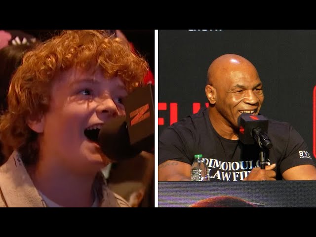 DISRESPECTFUL KID ASKS MIKE TYSON AND JAKE PAUL THEIR BODY COUNT AT PRESS CONFERENCE class=