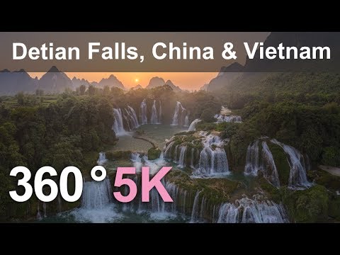 Detian Falls, China & Vietnam border. Aerial 360 video in 5K