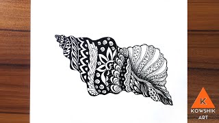 How to Draw a Conch Shell II Zentangle drawing of Shells II Easy Drawing