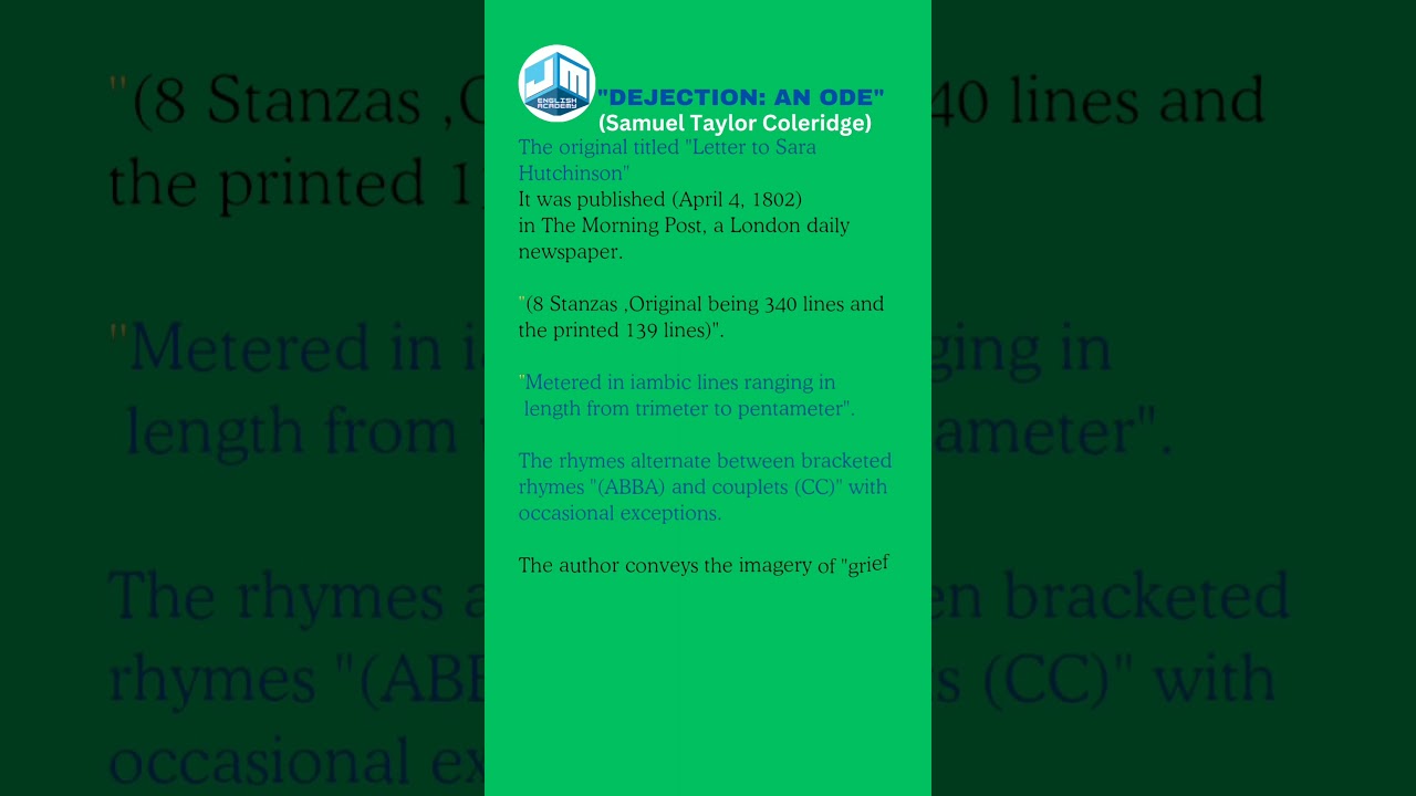 Quick Recap-4|Ode to Dejection| Samuel Taylor Coleridge|PG TRB ENGLISH| UGC NET| SET|
