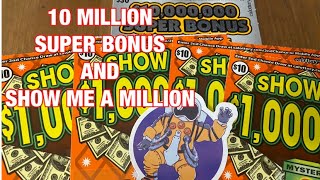 10 Million Super Bonus & Show me a Million Tickets‼️ California Lottery Scratchers🤞🍀🍀🍀